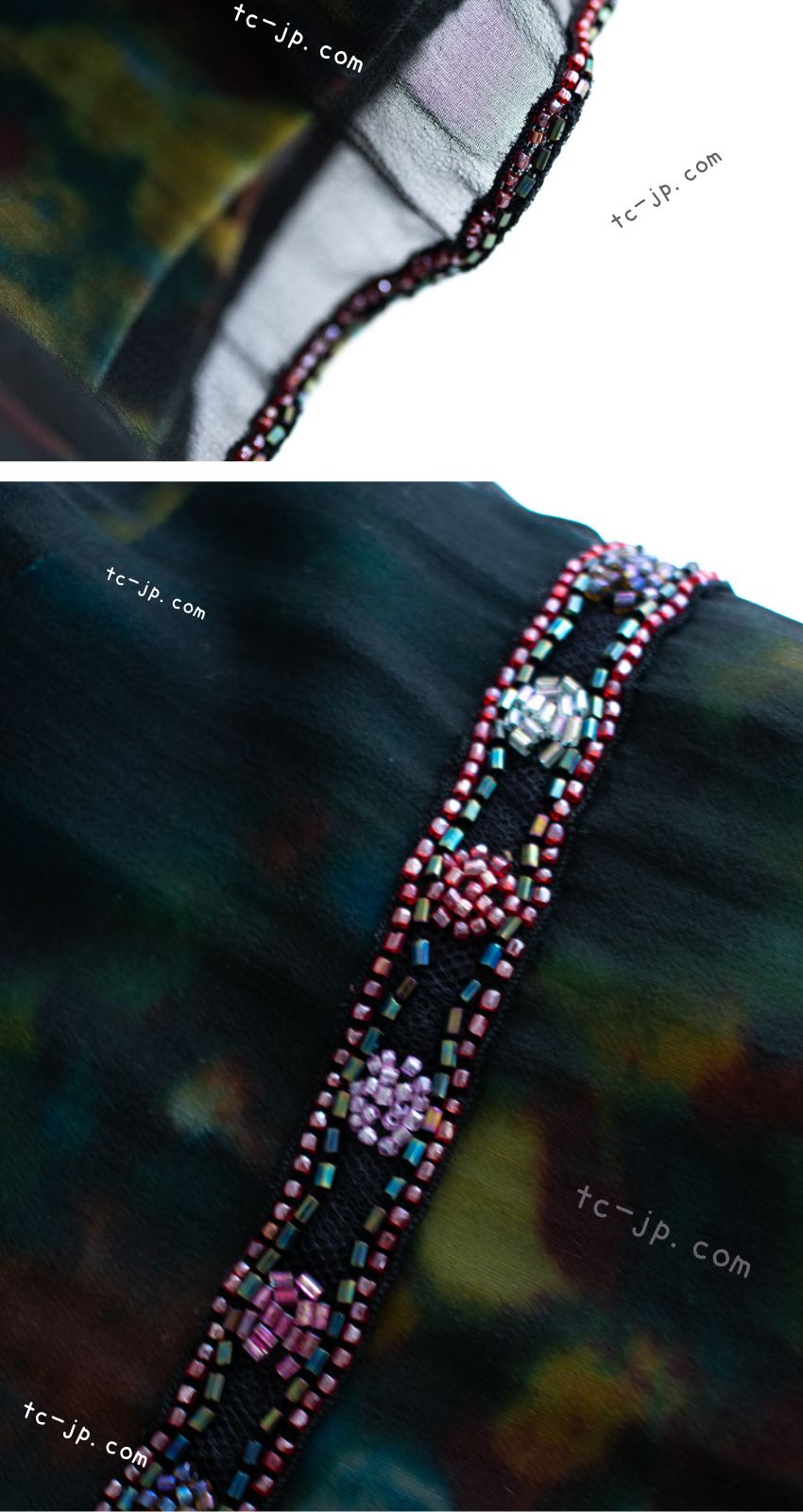 CHANEL 97A Black Green Watercolour Beaded Dress 34 36 シャネル ブラック グリーン CC ロゴ ビーズ装飾 ワンピース