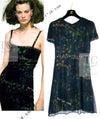 CHANEL 97A Black Green Watercolour Beaded Dress 34 36 シャネル ブラック グリーン CC ロゴ ビーズ装飾 ワンピース
