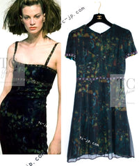 CHANEL 97A Black Green Watercolour Beaded Dress 34 36 シャネル ブラック グリーン CC ロゴ ビーズ装飾 ワンピース