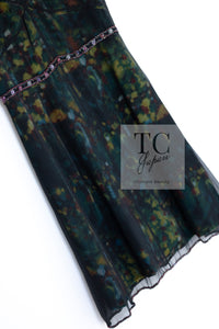 CHANEL 97A Black Green Watercolour Beaded Dress 34 36 シャネル ブラック グリーン CC ロゴ ビーズ装飾 ワンピース