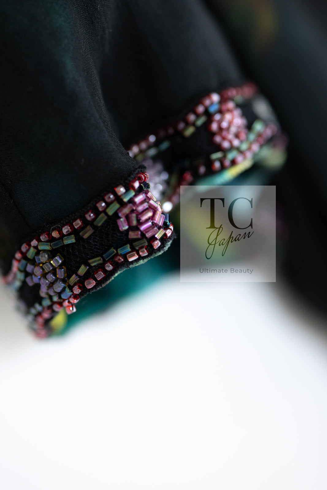CHANEL 97A Black Green Watercolour Beaded Dress 34 36 シャネル ブラック グリーン CC ロゴ ビーズ装飾 ワンピース