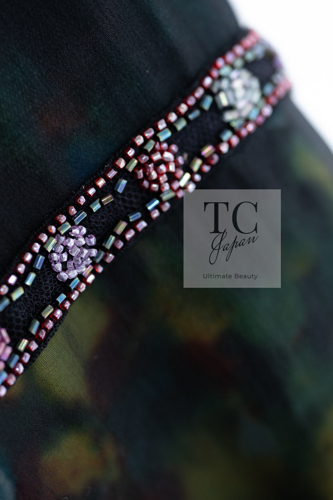 CHANEL 97A Black Green Watercolour Beaded Dress 34 36 シャネル ブラック グリーン CC ロゴ ビーズ装飾 ワンピース