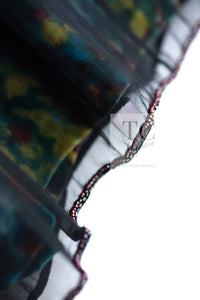 CHANEL 97A Black Green Watercolour Beaded Dress 34 36 シャネル ブラック グリーン CC ロゴ ビーズ装飾 ワンピース
