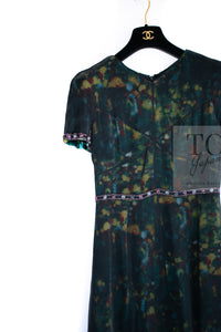 CHANEL 97A Black Green Watercolour Beaded Dress 34 36 シャネル ブラック グリーン CC ロゴ ビーズ装飾 ワンピース