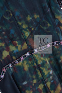 CHANEL 97A Black Green Watercolour Beaded Dress 34 36 シャネル ブラック グリーン CC ロゴ ビーズ装飾 ワンピース