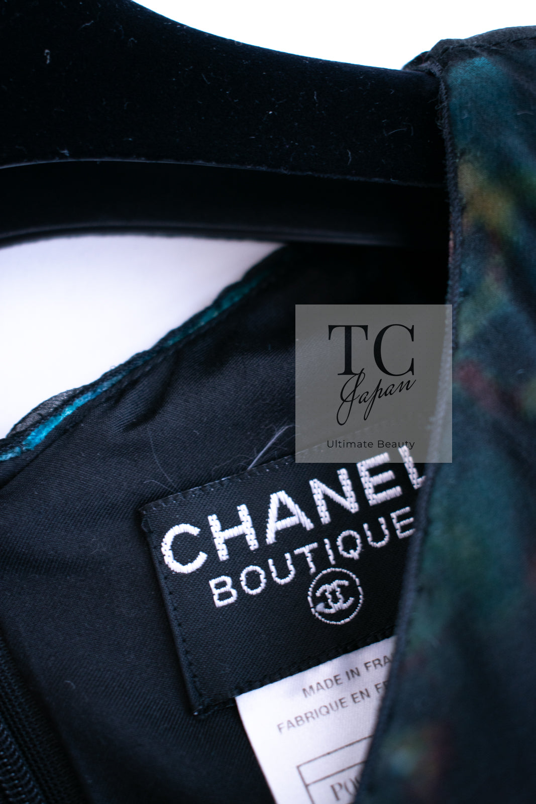 CHANEL 97A Black Green Watercolour Beaded Dress 34 36 シャネル ブラック グリーン CC ロゴ ビーズ装飾 ワンピース