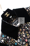 CHANEL 13B Black Silk CC Button Series Velvet Short Sleeve Dress 38 シャネル シルク CC ボタン シリーズ 柄 ベルベット 半袖 ワンピース 即発