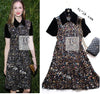 CHANEL 13B Black Silk CC Button Series Velvet Short Sleeve Dress 38 シャネル シルク CC ボタン シリーズ 柄 ベルベット 半袖 ワンピース 即発