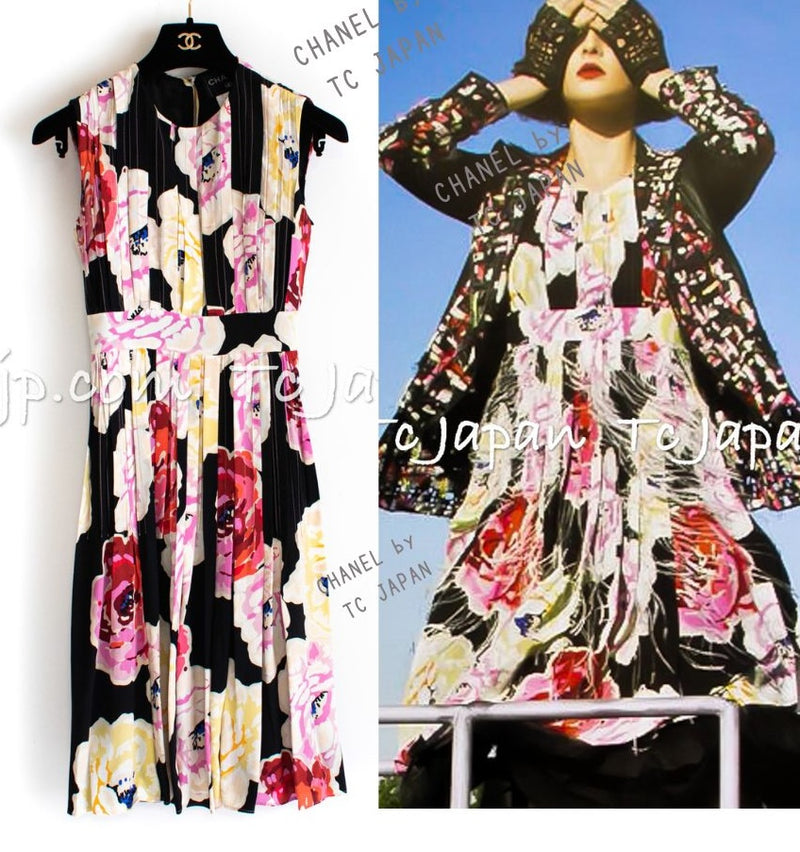 CHANEL 11S Black Flower Camellia Silk Dress 36 シャネル ブラック 花柄 フラワー カメリア シルク ワンピース 即発