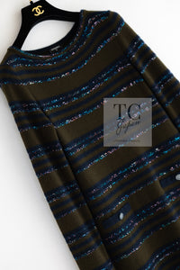 CHANEL 20C Olive Green Navy Striped Cashmere Knit Dress 40 シャネル オリーブ グリーン ネイビー ボーダー カシミア ニット ワンピース 即発