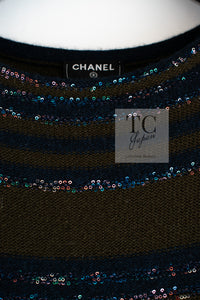 CHANEL 20C Olive Green Navy Striped Cashmere Knit Dress 40 シャネル オリーブ グリーン ネイビー ボーダー カシミア ニット ワンピース 即発