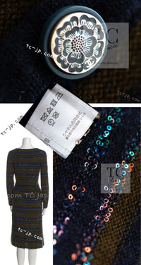 CHANEL 20C Olive Green Navy Striped Cashmere Knit Dress 40 シャネル オリーブ グリーン ネイビー ボーダー カシミア ニット ワンピース 即発