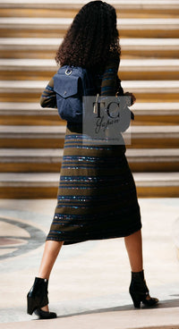 CHANEL 20C Olive Green Navy Striped Cashmere Knit Dress 40 シャネル オリーブ グリーン ネイビー ボーダー カシミア ニット ワンピース 即発