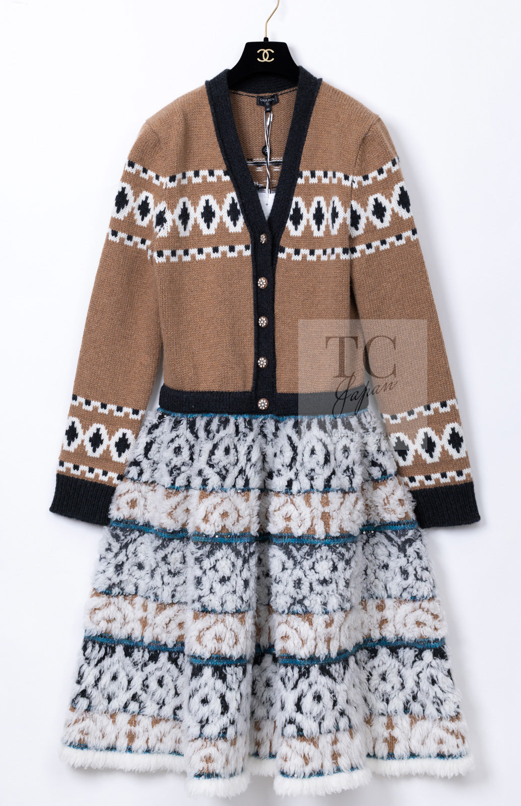 CHANEL 19A Cashmere Wool Sequin Knit Thick Dress 40 シャネル カシミア ウール スパンコール ストレッチ ざっくり ニット ワンピース 即発