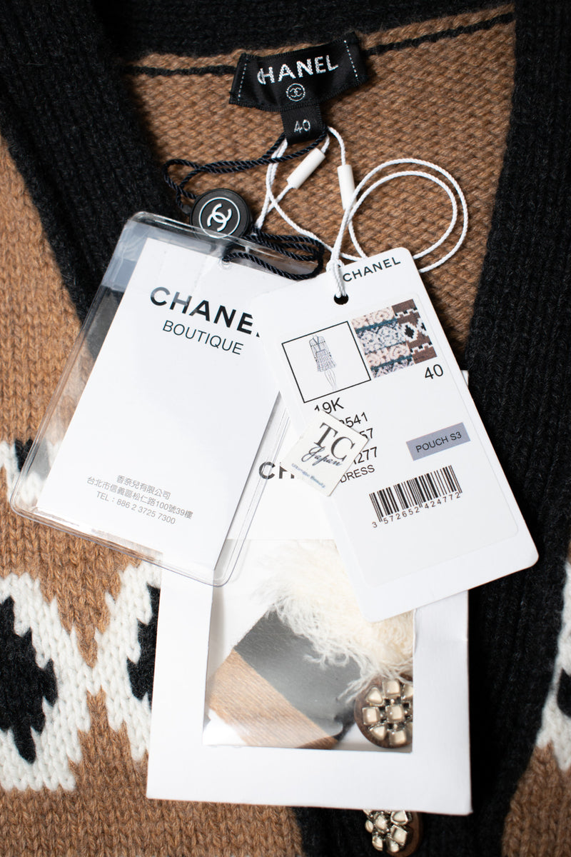 CHANEL 19A Cashmere Wool Sequin Knit Thick Dress 40 シャネル カシミア ウール スパンコール ストレッチ ざっくり ニット ワンピース 即発