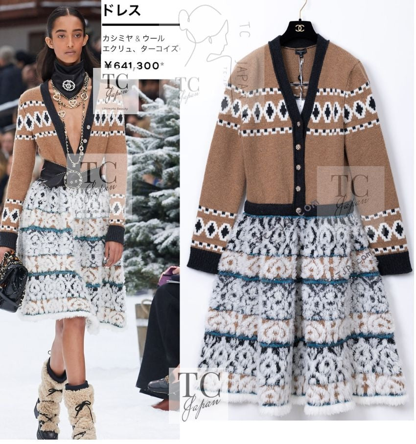 CHANEL 19A Cashmere Wool Sequin Knit Thick Dress 40 シャネル カシミア ウール スパンコール ストレッチ ざっくり ニット ワンピース 即発