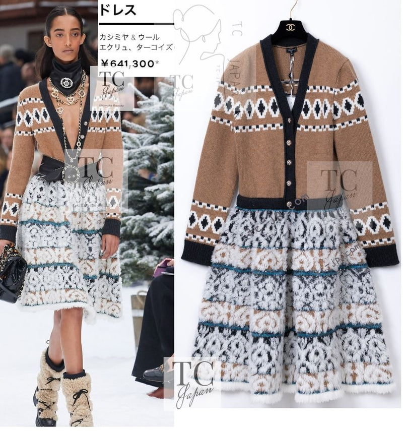 CHANEL 19A Cashmere Wool Sequin Knit Thick Dress 40 シャネル カシミア ウール スパンコール ストレッチ ざっくり ニット ワンピース 即発