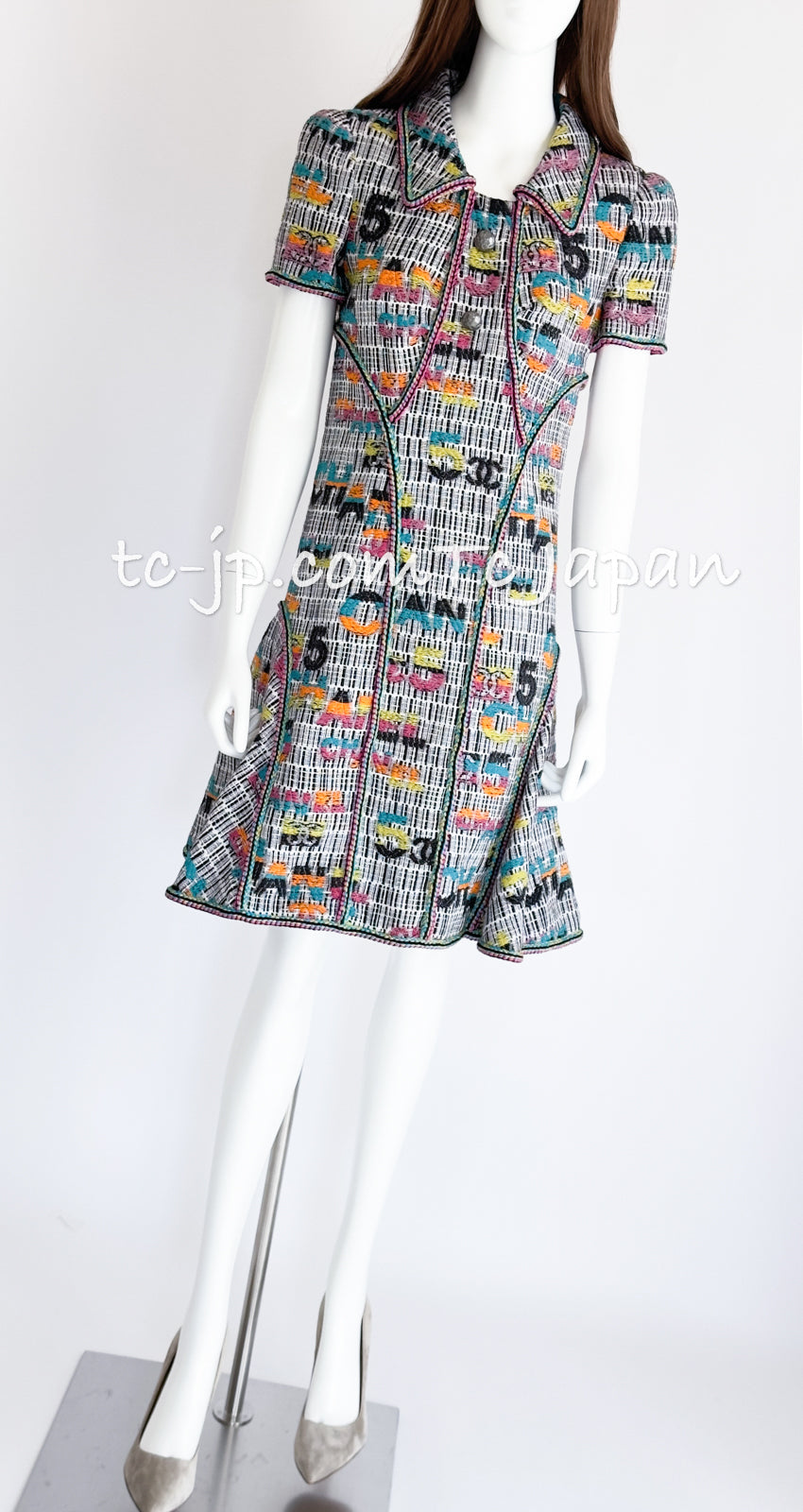 CHANEL 15S Multicolor Keira Knightley CC Logo Tweed Dress 38 シャネル マルチカラー キーラナイトレイ着 ツイード ワンピース 即発