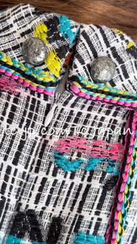 CHANEL 15S Multicolor Keira Knightley CC Logo Tweed Dress 38 シャネル マルチカラー キーラナイトレイ着 ツイード ワンピース 即発