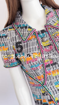 CHANEL 15S Multicolor Keira Knightley CC Logo Tweed Dress 38 シャネル マルチカラー キーラナイトレイ着 ツイード ワンピース 即発