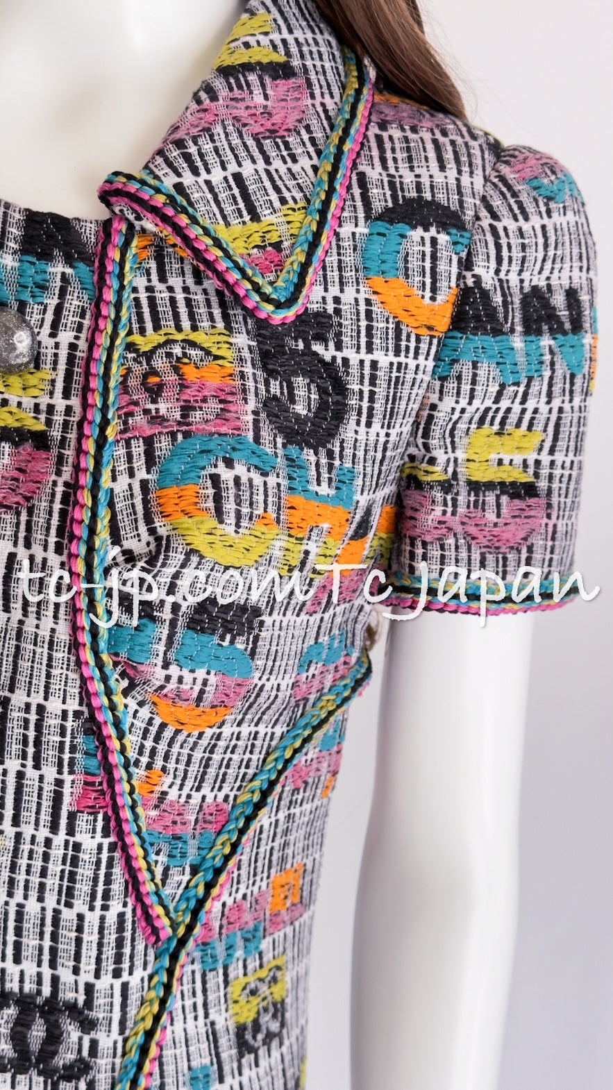 CHANEL 15S Multicolor Keira Knightley CC Logo Tweed Dress 38 シャネル マルチカラー キーラナイトレイ着 ツイード ワンピース 即発