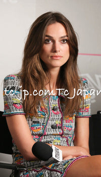 CHANEL 15S Multicolor Keira Knightley CC Logo Tweed Dress 38 シャネル マルチカラー キーラナイトレイ着 ツイード ワンピース 即発