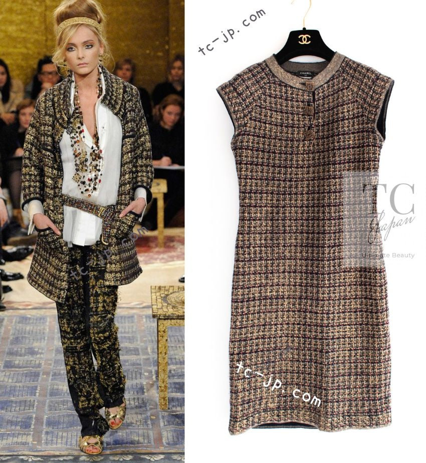 CHANEL 11PF Black Gold Metallic Cashmere Wool Knit Dress 36 シャネル ブラック ゴールド メタリック カシミア ウール ニット ワンピース 即発