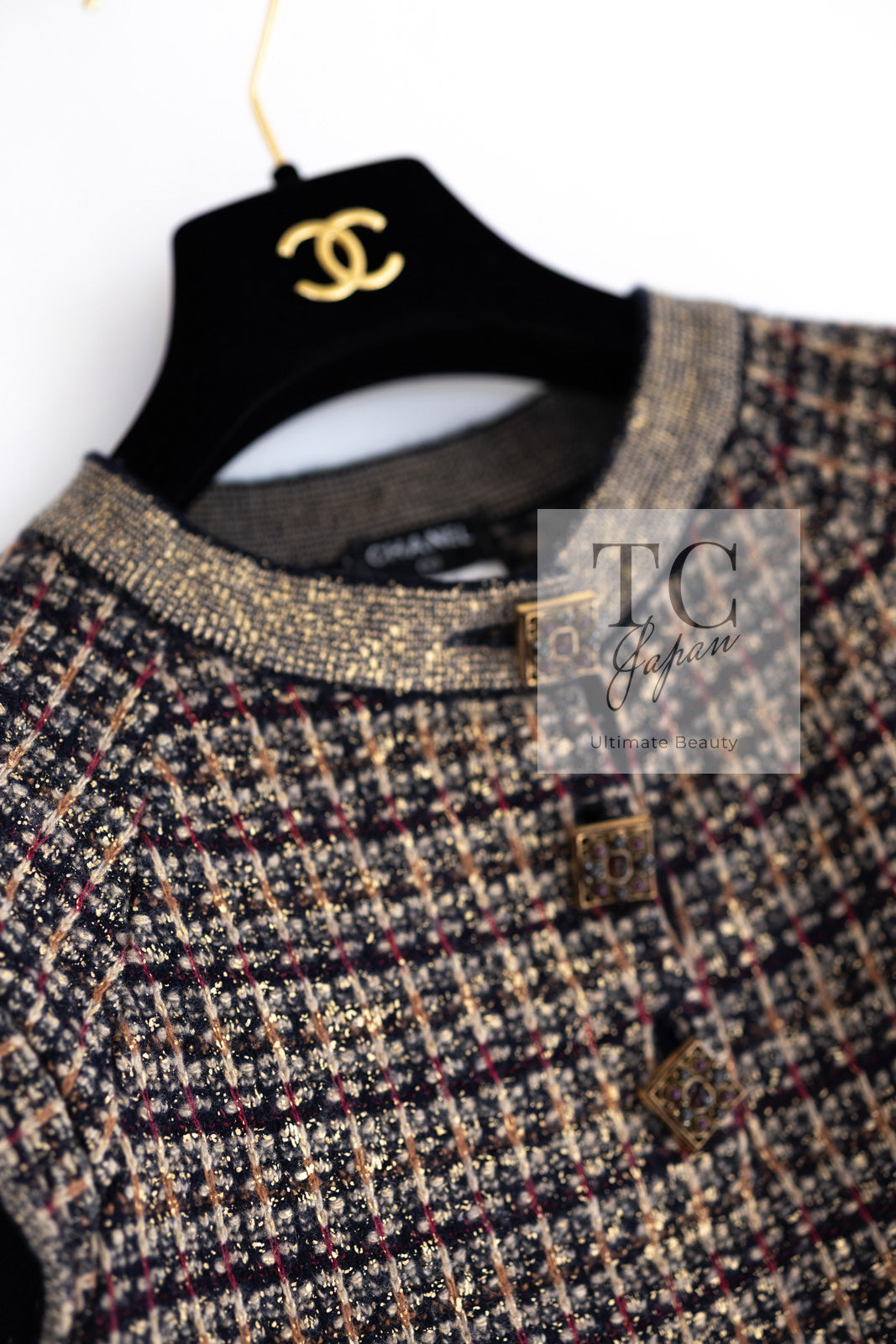 CHANEL 11PF Black Gold Metallic Cashmere Wool Knit Dress 36 シャネル ブラック ゴールド メタリック カシミア ウール ニット ワンピース 即発