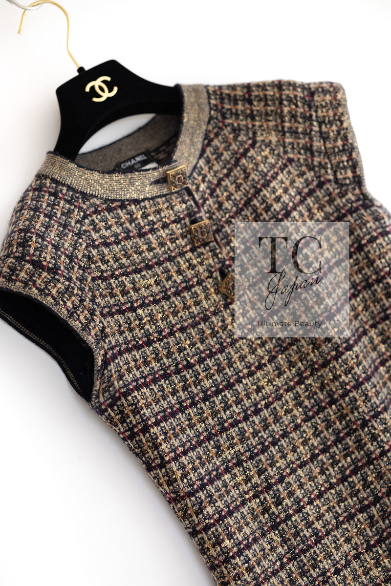 CHANEL 11PF Black Gold Metallic Cashmere Wool Knit Dress 36 シャネル ブラック ゴールド メタリック カシミア ウール ニット ワンピース 即発