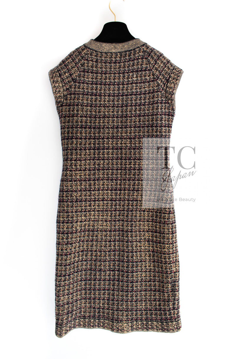 CHANEL 11PF Black Gold Metallic Cashmere Wool Knit Dress 36 シャネル ブラック ゴールド メタリック カシミア ウール ニット ワンピース 即発