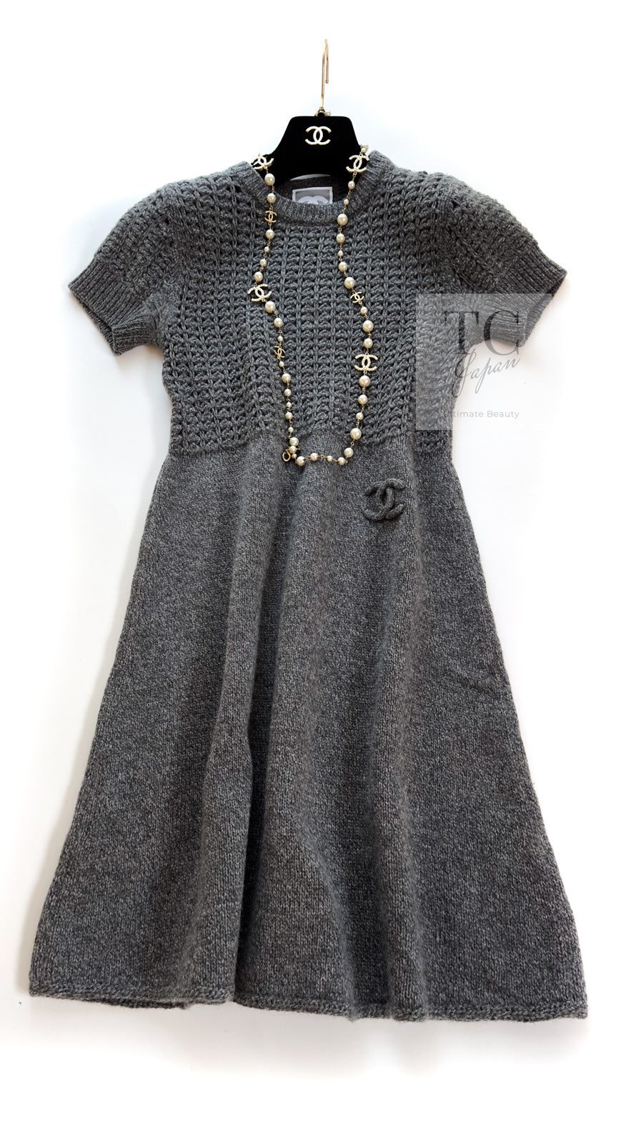CHANEL 09A Gray Wool Cashmere CC Logo Knit Dress 34 シャネル グレー ウール カシミア CC ロゴ ココマーク ニット ワンピース 即発