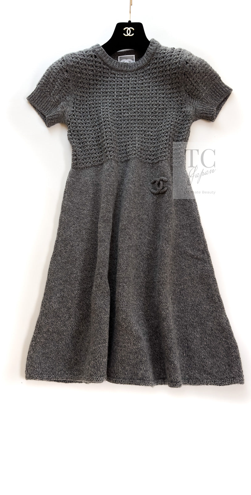 CHANEL 09A Gray Wool Cashmere CC Logo Knit Dress 34 42 シャネル グレー ウール カシミア CC ロゴ ココマーク ニット ワンピース