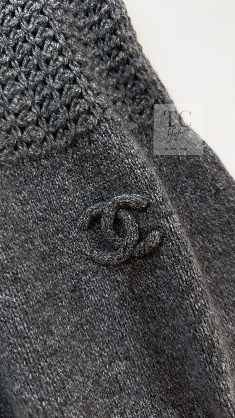 CHANEL 09A Gray Wool Cashmere CC Logo Knit Dress 34 シャネル グレー ウール カシミア CC ロゴ ココマーク ニット ワンピース 即発