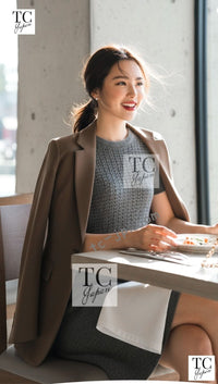 CHANEL 09A Gray Wool Cashmere CC Logo Knit Dress 34 42 シャネル グレー ウール カシミア CC ロゴ ココマーク ニット ワンピース