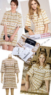 CHANEL 15C Camel Creme Pink Striped Knit Dress 42 シャネル キャメル クリーム ピンク ストライプ グリポワ ボタン ニット ワンピース 即発