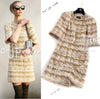 CHANEL 15C Camel Creme Pink Striped Knit Dress 42 シャネル キャメル クリーム ピンク ストライプ グリポワ ボタン ニット ワンピース 即発