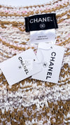 CHANEL 15C Camel Creme Pink Striped Knit Dress 42 シャネル キャメル クリーム ピンク ストライプ グリポワ ボタン ニット ワンピース 即発