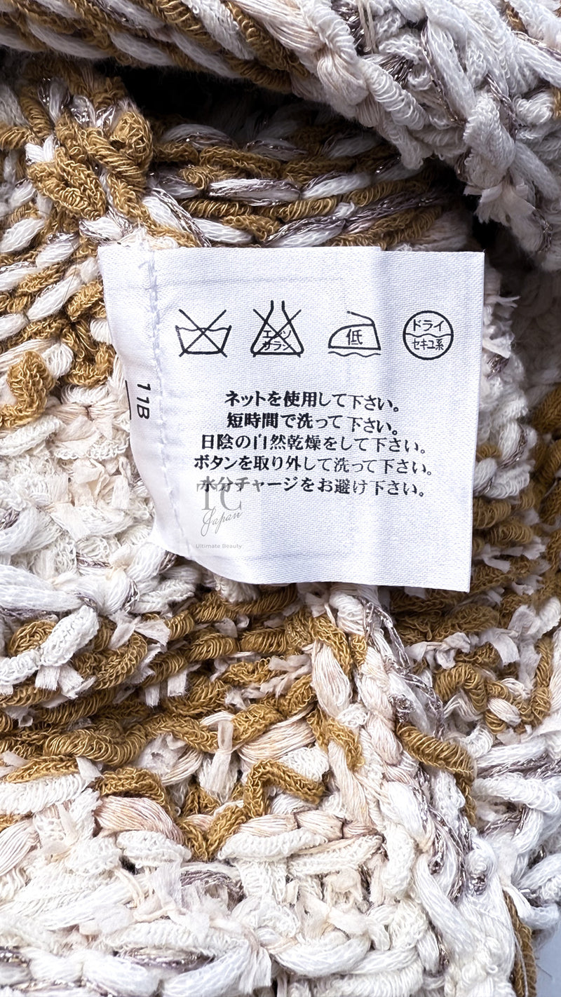 CHANEL 15C Camel Creme Pink Striped Knit Dress 42 シャネル キャメル クリーム ピンク ストライプ グリポワ ボタン ニット ワンピース 即発