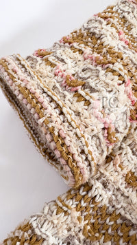 CHANEL 15C Camel Creme Pink Striped Knit Dress 42 シャネル キャメル クリーム ピンク ストライプ グリポワ ボタン ニット ワンピース 即発