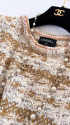CHANEL 15C Camel Creme Pink Striped Knit Dress 42 シャネル キャメル クリーム ピンク ストライプ グリポワ ボタン ニット ワンピース 即発
