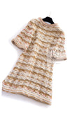CHANEL 15C Camel Creme Pink Striped Knit Dress 42 シャネル キャメル クリーム ピンク ストライプ グリポワ ボタン ニット ワンピース 即発