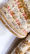 CHANEL 15C Camel Creme Pink Striped Knit Dress 42 シャネル キャメル クリーム ピンク ストライプ グリポワ ボタン ニット ワンピース 即発