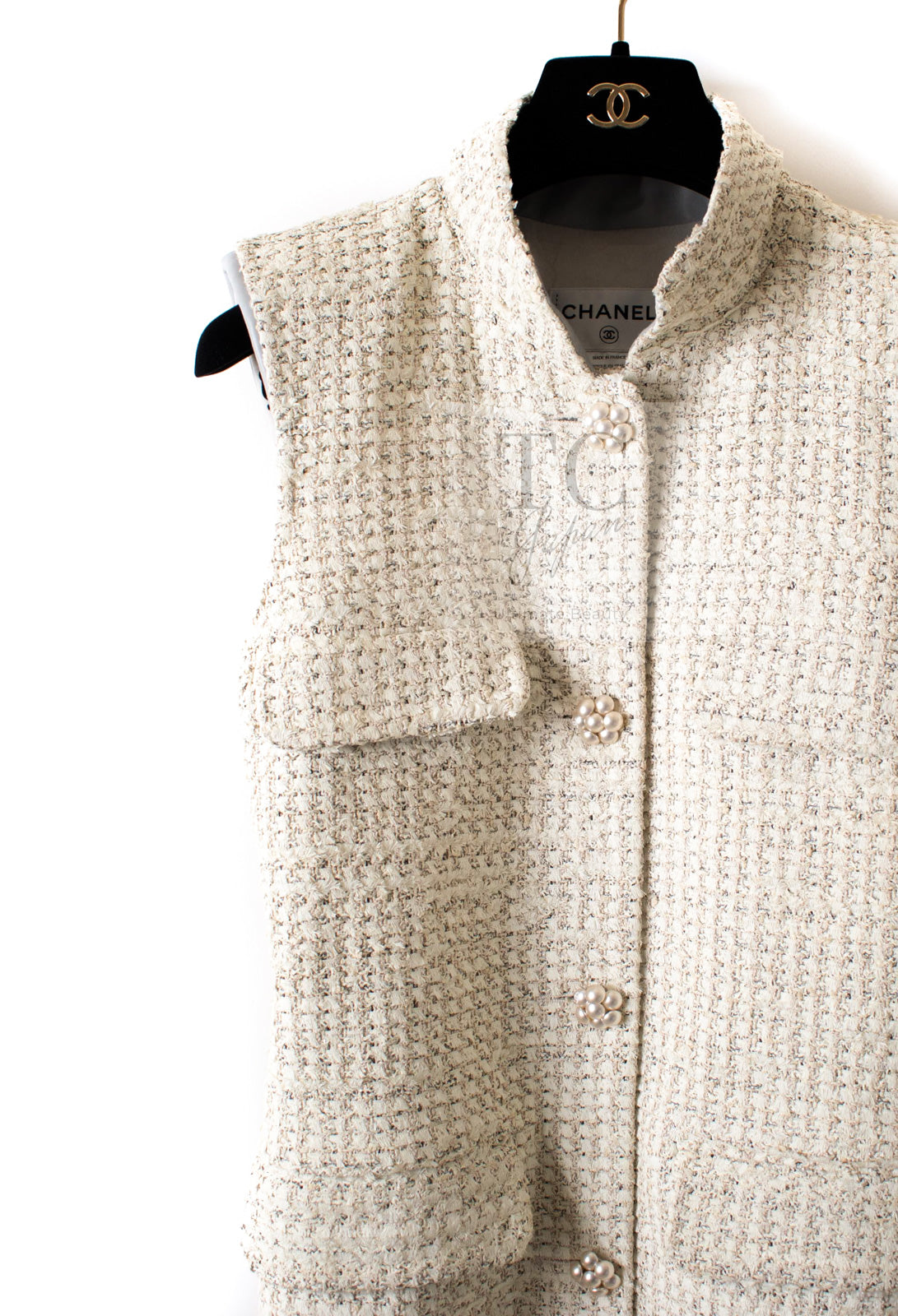 シャネル ワンピース CHANEL 14S ベージュ ノースリーブ コットン