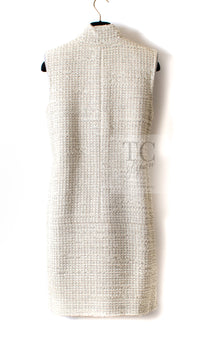 CHANEL 14S Creme Beige Sleeveless Cotton Tweed Dress 38 シャネル クリーム ベージュ ノースリーブ コットン ツイード ワンピース 即発