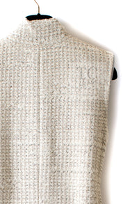 CHANEL 14S Creme Beige Sleeveless Cotton Tweed Dress 38 シャネル クリーム ベージュ ノースリーブ コットン ツイード ワンピース 即発