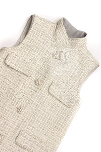 CHANEL 14S Creme Beige Sleeveless Cotton Tweed Dress 38 シャネル クリーム ベージュ ノースリーブ コットン ツイード ワンピース 即発