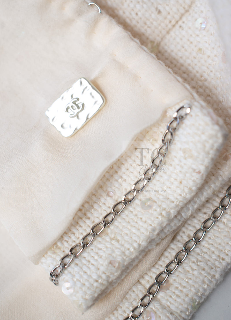 CHANEL 12S Creme Ivory Cotton Seashell Mosaic Decoration Jacket 40 42 シャネル クリーム アイボリー コットン 貝殻モザイク 装飾 ジャケット 即発