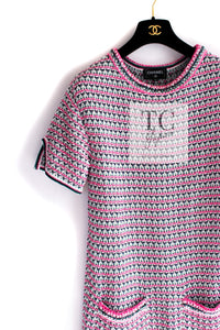 CHANEL 17S Pink Multi Cotton Blend Knit Stretch Dress 40 シャネル ピンク マルチ コットン ブレンド ニット ストレッチ ワンピース 即発