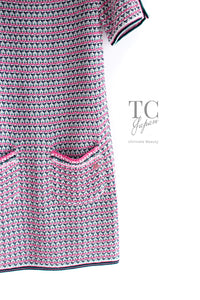 CHANEL 17S Pink Multi Cotton Blend Knit Stretch Dress 40 シャネル ピンク マルチ コットン ブレンド ニット ストレッチ ワンピース 即発