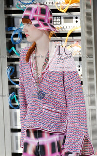 CHANEL 17S Pink Multi Cotton Blend Knit Stretch Dress 40 シャネル ピンク マルチ コットン ブレンド ニット ストレッチ ワンピース 即発